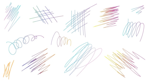 Varios garabates y garabates coloridos mostrados en un fondo blanco limpio que muestran diseños creativos y expresión artística Ilustración vectorial