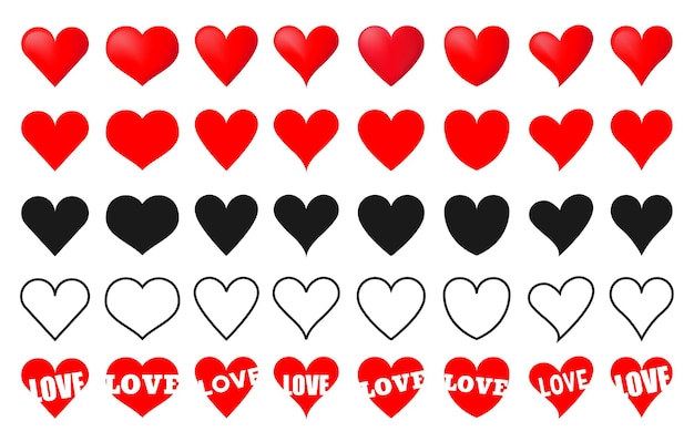 Varios icono de amor de corazón rojo simple vector