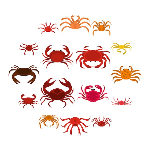 Varios iconos de cangrejo en estilo plano