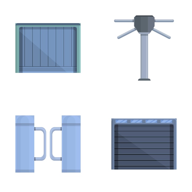 Varios iconos de puerta establecidos vector de dibujos animados Puerta automática y torniquete
