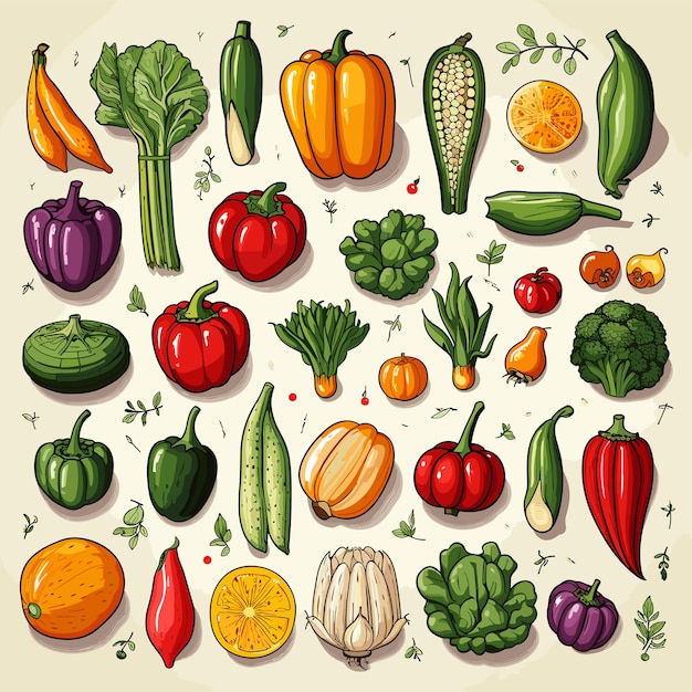 Vector varios iconos de verduras en un fondo blanco