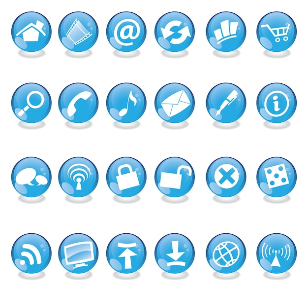 Vector varios iconos web en esferas de cristal azul