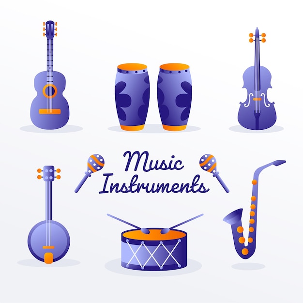 Varios instrumentos musicales ilustración vectorial