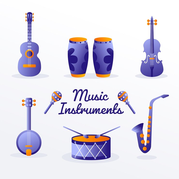 Varios instrumentos musicales ilustración vectorial