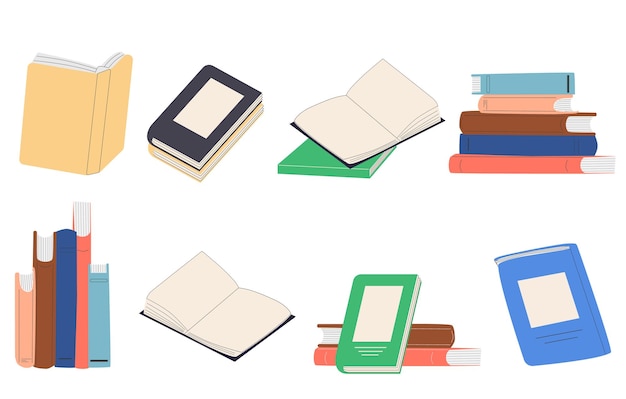 Varios libros pila de libros cuadernos conjunto de ilustración de vector educativo dibujado a mano