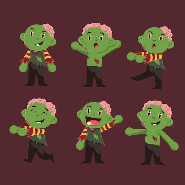 Varios lindos personajes zombies minimalistas de halloween