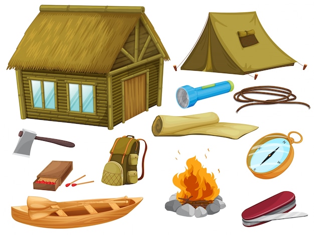 varios objetos de camping