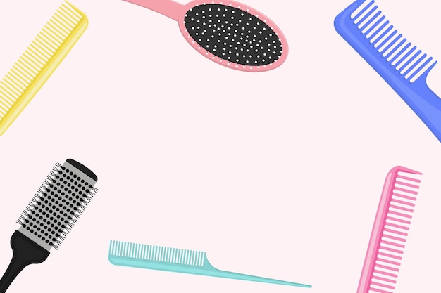 Varios peines de peluquería de fondo vectorial cuidado del cabello peinado concepto de estilo