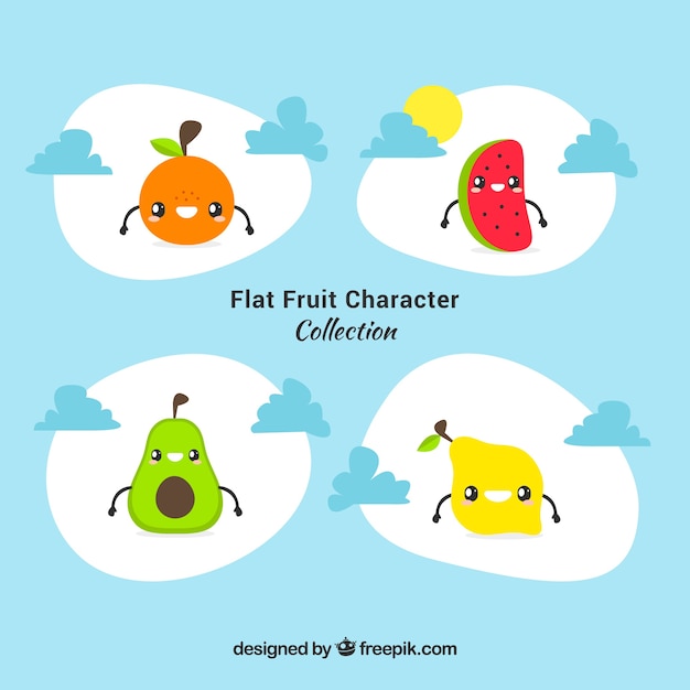 Vector varios personajes de fruta con expresiones faciales