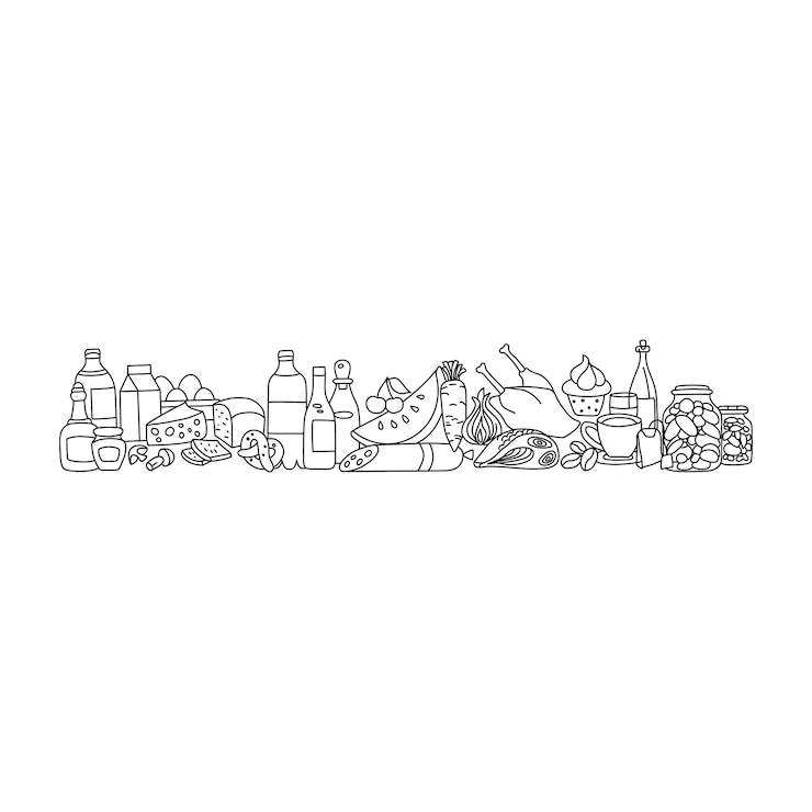 Vector varios productos comestibles en una línea ilustración vectorial dibujada a mano