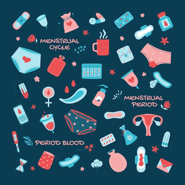 Varios productos de higiene femenina para el período menstrual