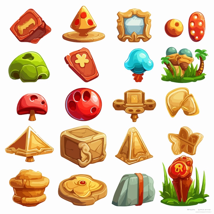Vector varios símbolos e iconos de los elementos del juego