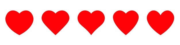 Varios simples icono de amor de corazón vectorial rojo