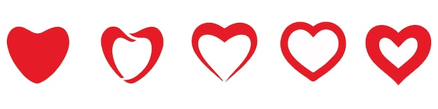 Varios simples icono de amor de corazón vectorial rojo
