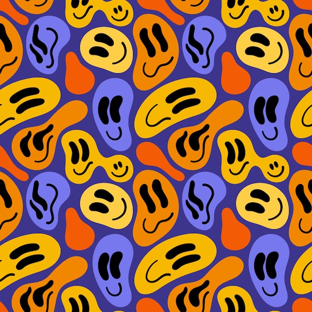 Varios smileys derretidos estilo viaje de drogas patrón sin costuras