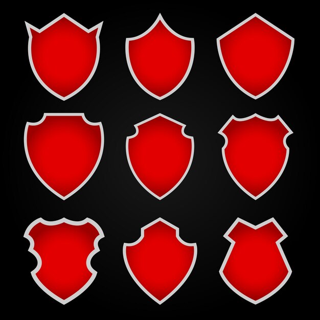 Varios tipos de colección de escudos vectoriales de color rojo oscuro