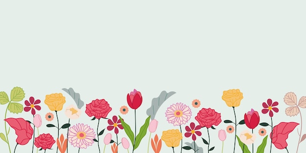 varios tipos de flores y hojas diseño de estandarte vectorial