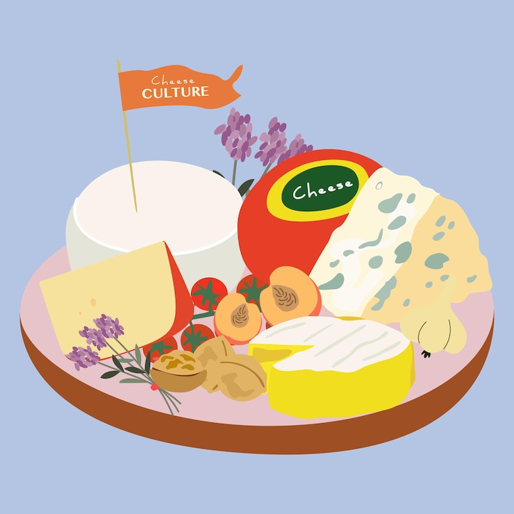 Vector varios tipos de queso vectorial brie queso dorblu cheddar parmesano camembert