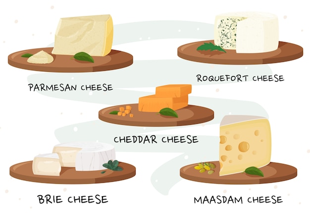 Vector varios tipos de queso.