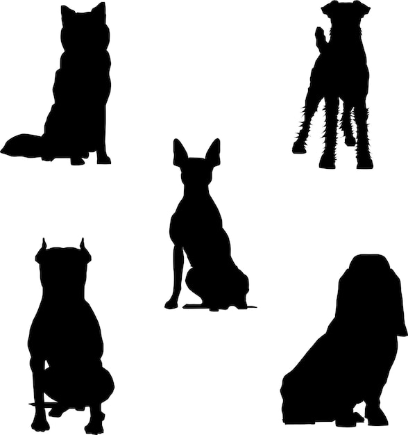 Vector varios tipos de silueta 5 de perro por diseño vectorial