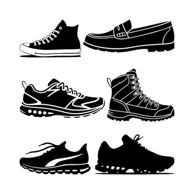 Varios tipos de zapatos en silueta