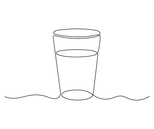 Vaso con agua un dibujo de línea continua Vaso con bebida negra línea de minimalismo simple