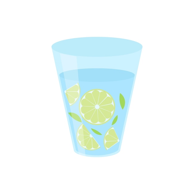 Vaso de agua de diseño simple con hojas de menta y rodajas de limón mojito bebida de verano