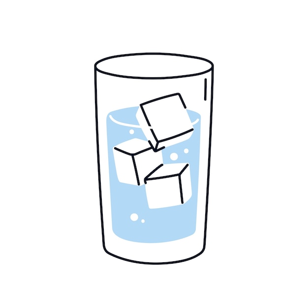 Vaso de agua fría con cubos de hielo agua fresca pura refrescante bebida saludable bebida helada fría refrescante de verano para la hidratación Ilustración vectorial plana aislada sobre fondo blanco