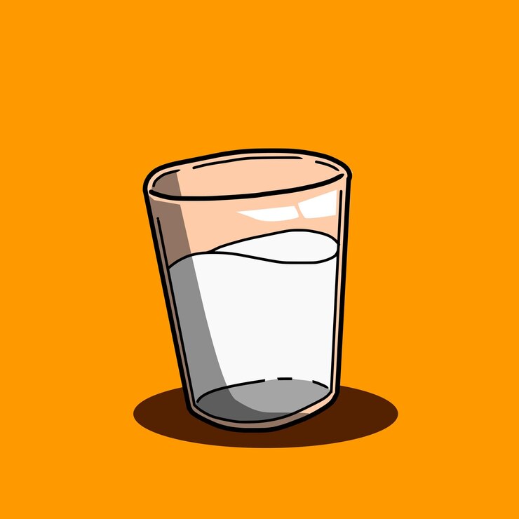 un vaso de agua con una imagen de una taza de agua en él