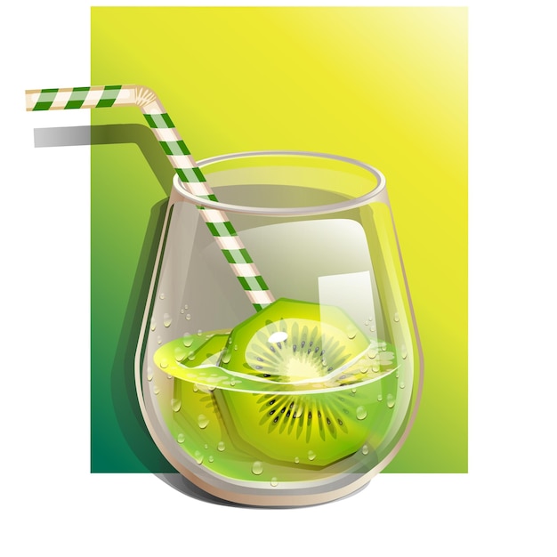 Vector vaso de agua infundida con kiwi fresco y pajita