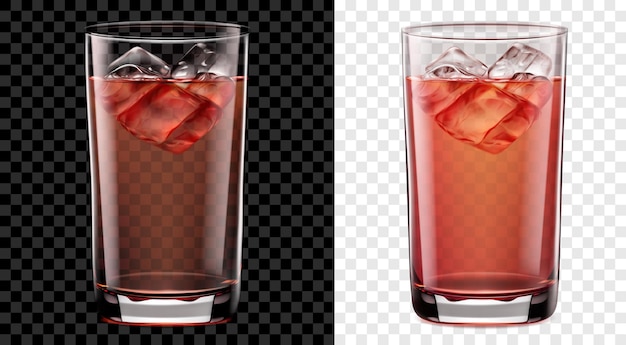 Vaso alto translúcido de cóctel rojo con cubitos de hielo Dos opciones para fondo oscuro y claro Transparencia solo en formato vectorial