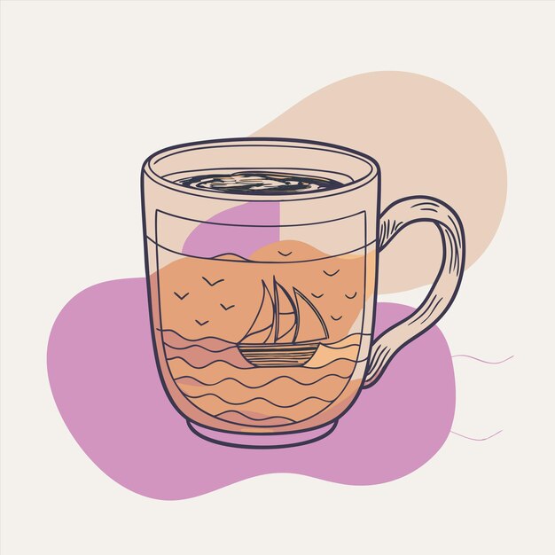 un vaso con un barco en él y un barco en la parte inferior