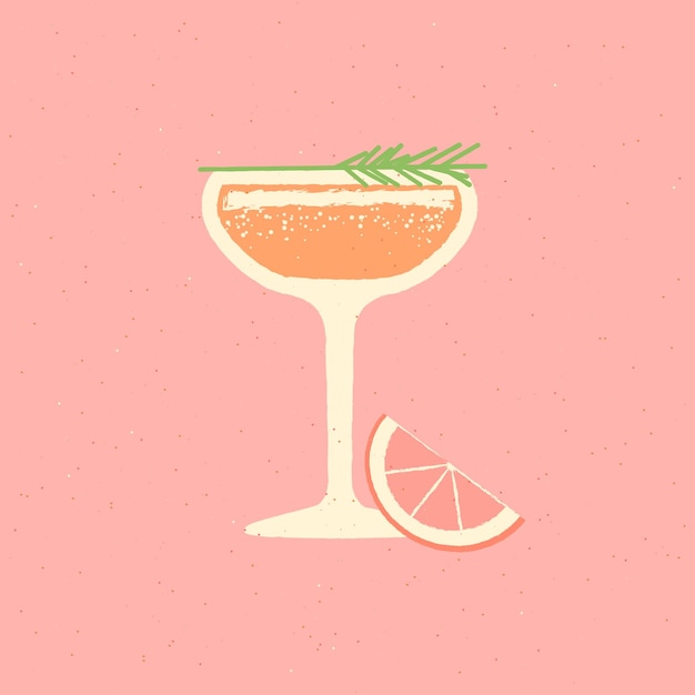 Vector vaso de bebida margarita con romero y pomelo ilustración de vector plano con textura