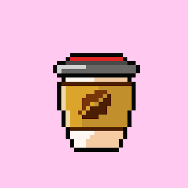 Vaso de café con estilo pixel art