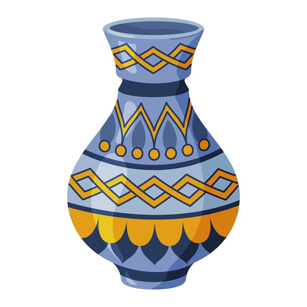 Vaso de cerámica de colores con patrones florales y abstractos antiguos aislados en blanco