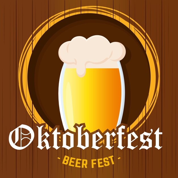 Vaso de cerveza aislado en barril de madera Festival de la cerveza Oktoberfest Ilustración vectorial