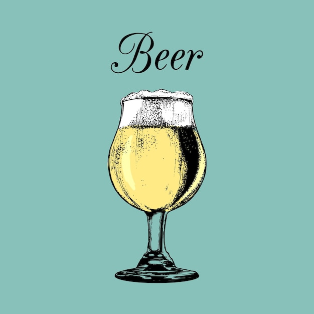 Vector vaso de cerveza aislado ilustración vectorial de bebida alcohólica boceto dibujado a mano de copa de cerveza con espuma restaurante bar diseño de menú de pub