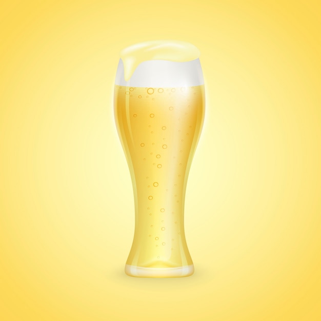 Vector vaso de cerveza con gotas aisladas sobre fondo amarillo