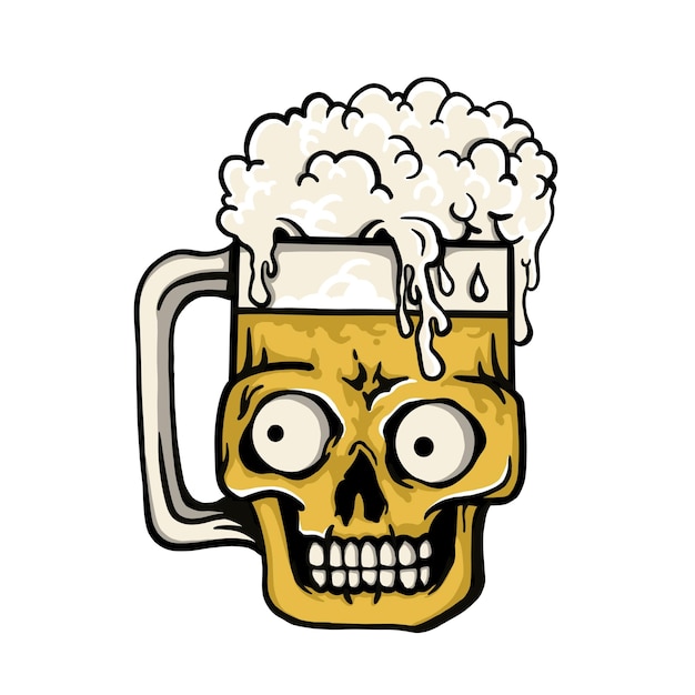 un vaso de cerveza con un recipiente de cráneo