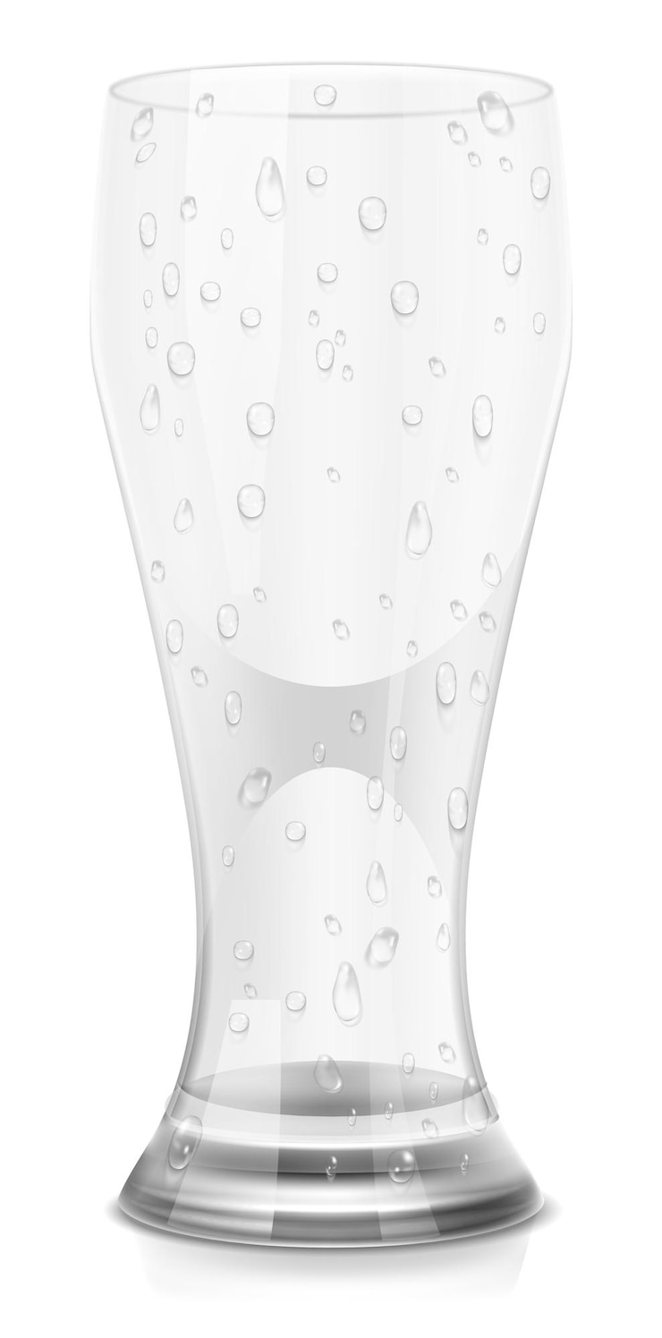 Vector vaso de cerveza vacío con maqueta de gotas de agua fría