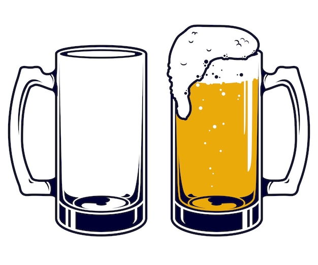 Vector un vaso de cerveza y un vaso vacío