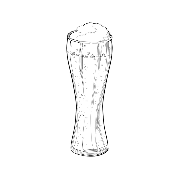 Vaso de cerveza weizen aislado sobre fondo blanco ilustración de vector dibujado a mano