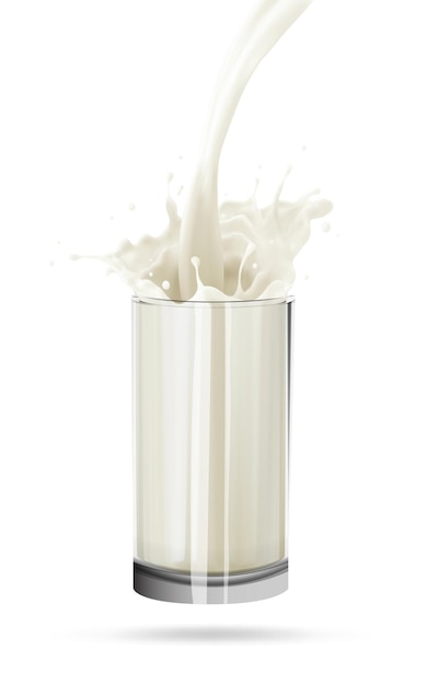 Vector vaso de chorro de leche salpicadura lechosa vector salpicadura blanca líquida realista sobre fondo aislado 3d