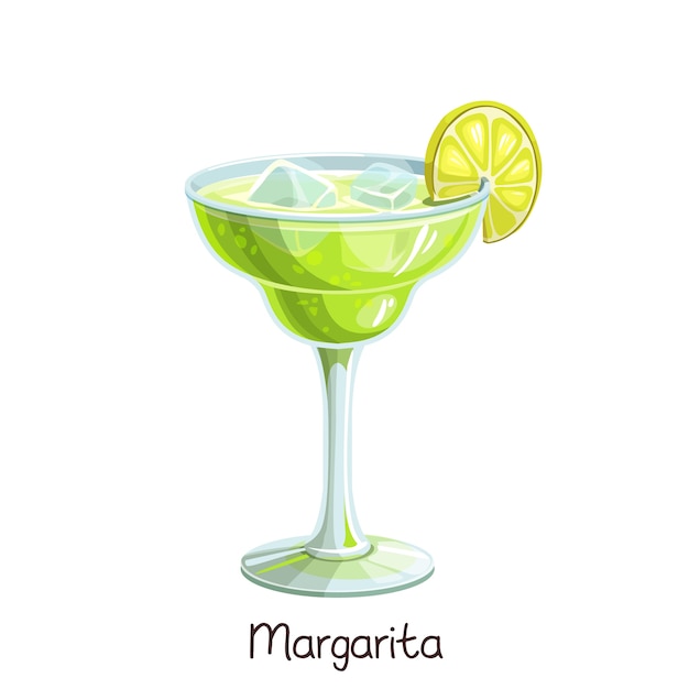 vaso de cóctel margarita con rodaja de limón en blanco. Bebida de alcohol de verano de ilustración en color.