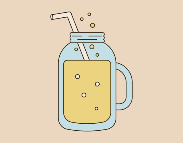 Un vaso con un cóctel o limonada carbonatada y una pajita para beber vector aislado ilustración retro