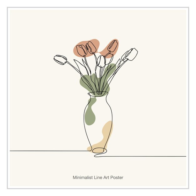 Vaso de flores dibujo de una línea diseño vectorial de arte abstracto botánico moderno