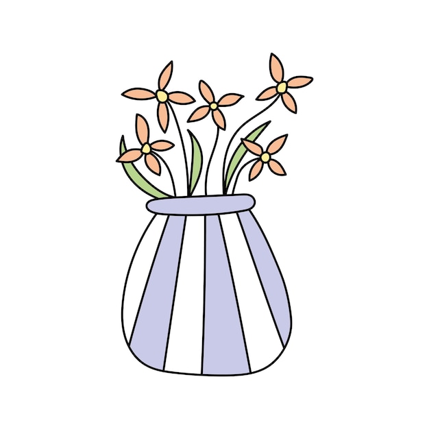 Vaso con flores en estilo doodle