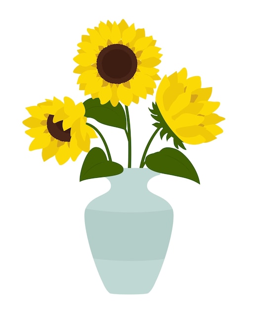 Vaso con flores en flor para decoración e interior Hermosos girasoles en jarrón de cerámica