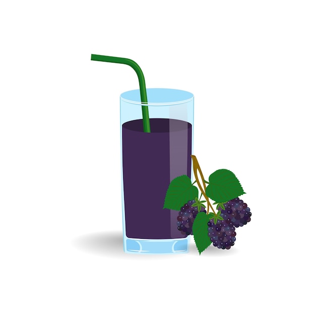 Un vaso frío de jugo de mora con una pajita verde