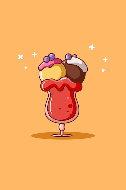 Un vaso de ilustración de dibujos animados de helado